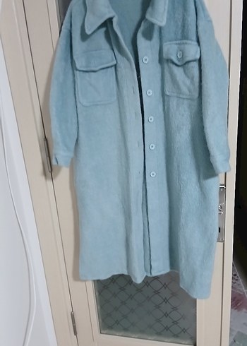 Mavi Uzun Düğmeli Kadın Kaban - Görsel 2