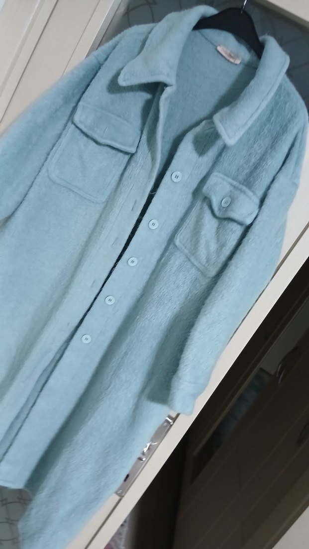 Mavi Uzun Düğmeli Kadın Kaban - Görsel 3