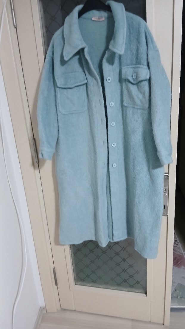 Mavi Uzun Düğmeli Kadın Kaban - Görsel 2