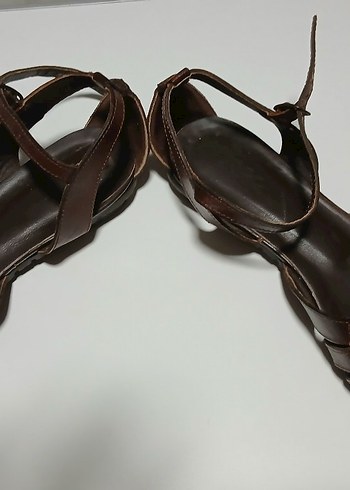 Kahverengi Deri Dolgu Topuklu Sandalet - Görsel 2