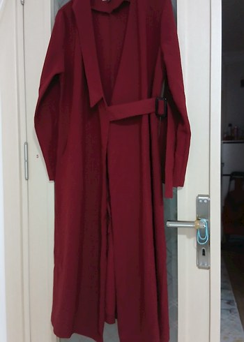 Bordo Uzun Kemerli Kadın Kaban - Görsel 2