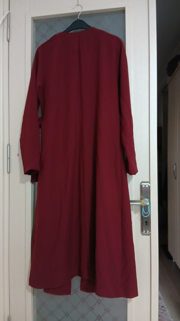 Bordo Uzun Kemerli Kadın Kaban - Görsel 3