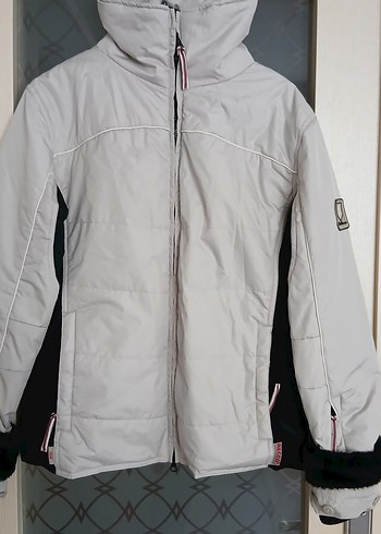 Gri Beyaz Fermuarlı Kadın mont Ceket - Görsel 6