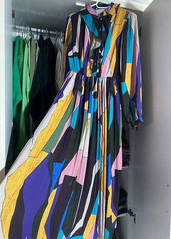 Kadın Çok Renkli Uzun Pilili Elbise - Görsel 3