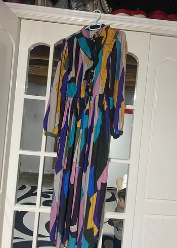 Kadın Çok Renkli Uzun Pilili Elbise - Görsel 2