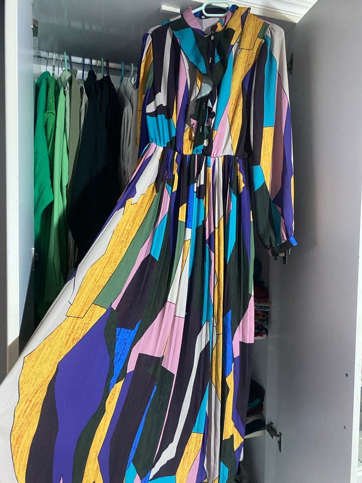 Kadın Çok Renkli Uzun Pilili Elbise - Görsel 3