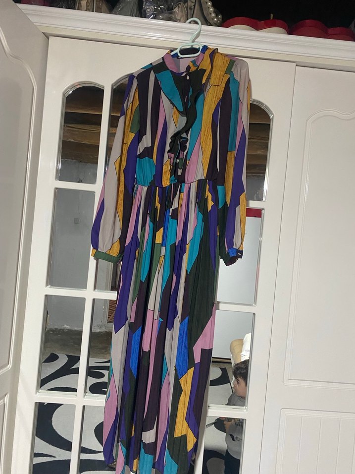 Kadın Çok Renkli Uzun Pilili Elbise - Görsel 2