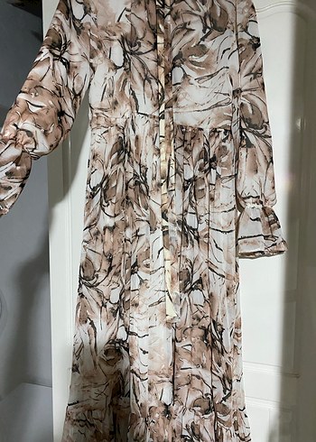 Bej Uzun Kollu Salaş Bohem Elbise - Görsel 4