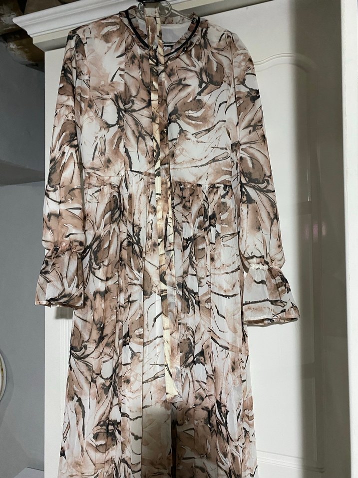 Bej Uzun Kollu Salaş Bohem Elbise - Görsel 3