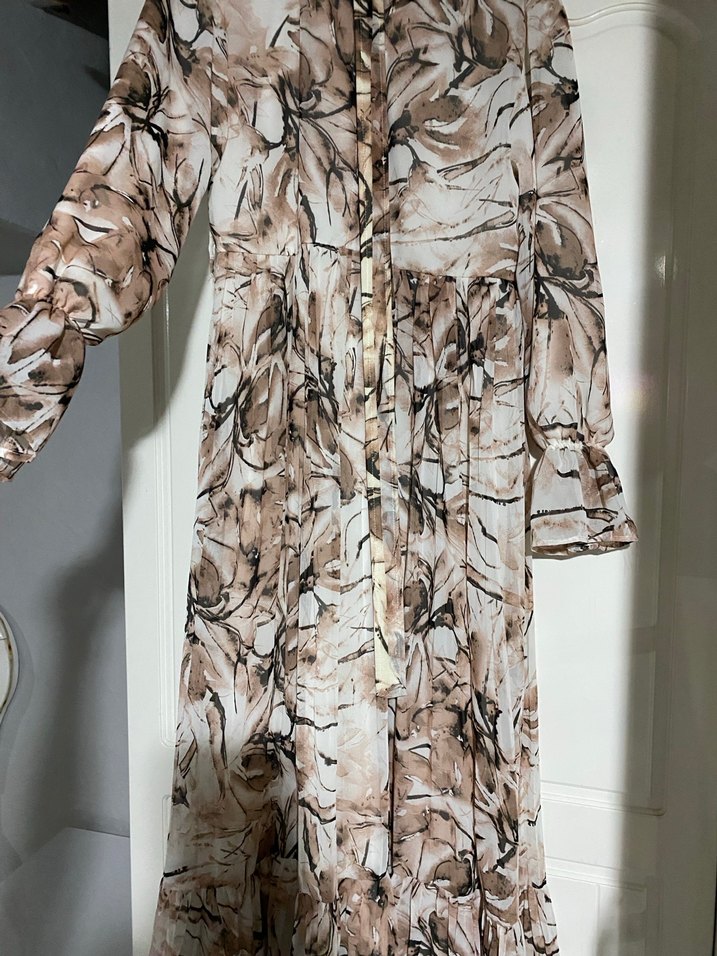 Bej Uzun Kollu Salaş Bohem Elbise - Görsel 4