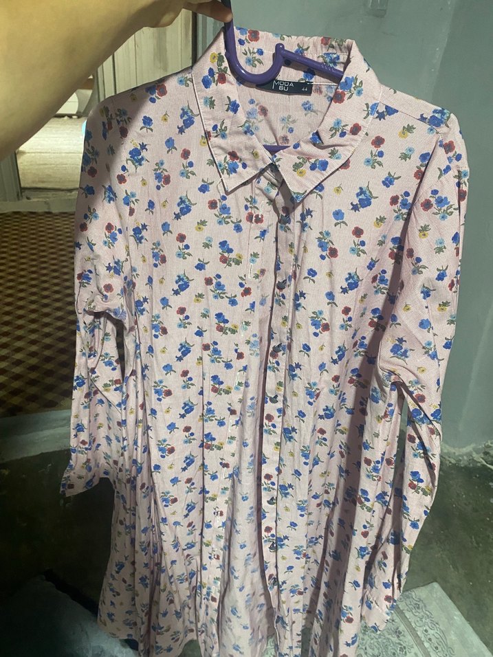 Pembe Çiçekli Bohem Düğmeli Kısa Kollu Gömlek - Görsel 2