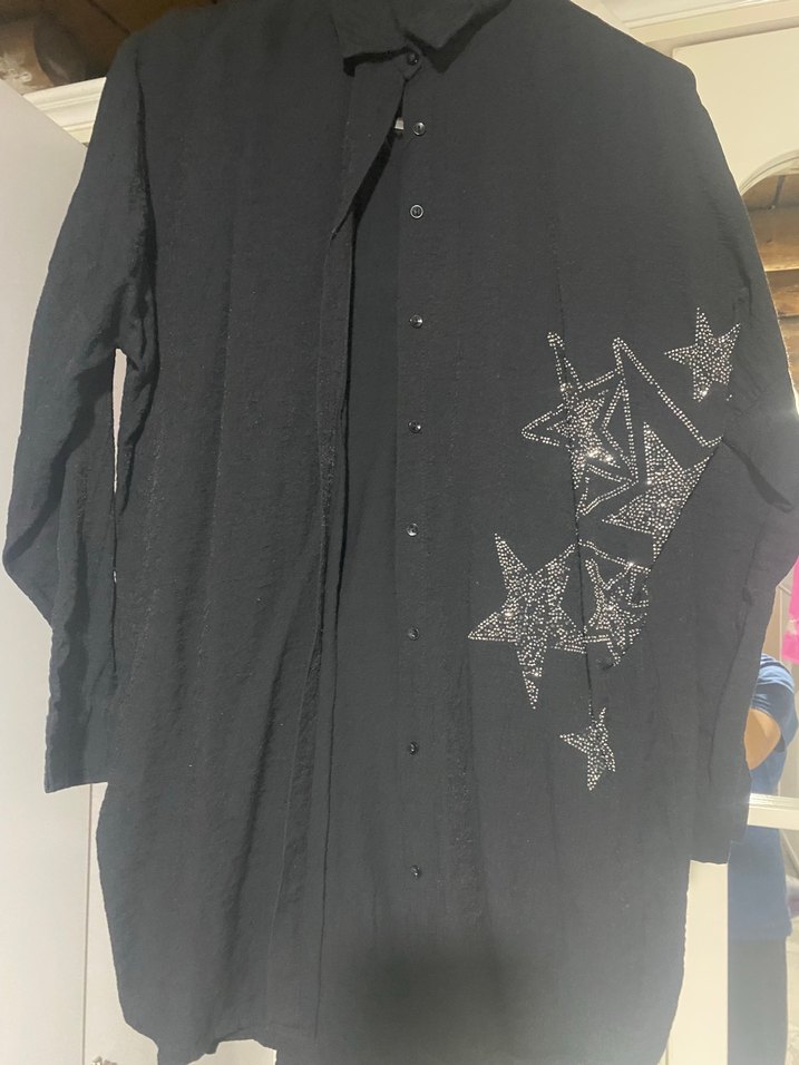 Nakışlı Siyah Kadın Keten Gömlek - Görsel 2