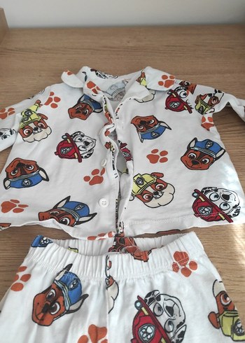 6-9 Ay Beden Erkek Çocuk Baskılı Beyaz Pijama Takımı paw petrol