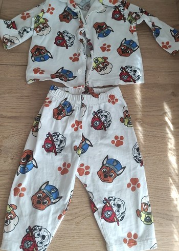 Erkek Çocuk Baskılı Beyaz Pijama Takımı paw petrol