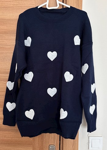 Lacivert Kalp Desenli Triko Kadın Kazak - Görsel 2