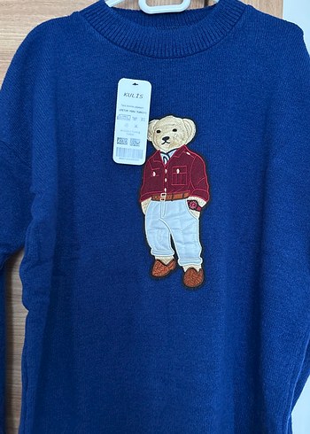 Lacivert Triko Kadın Sweatshirt Ayıcık Desenli - Görsel 2