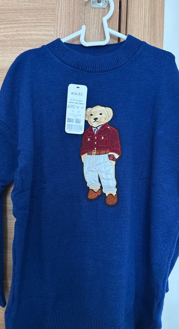 Lacivert Triko Kadın Sweatshirt Ayıcık Desenli - Görsel 2