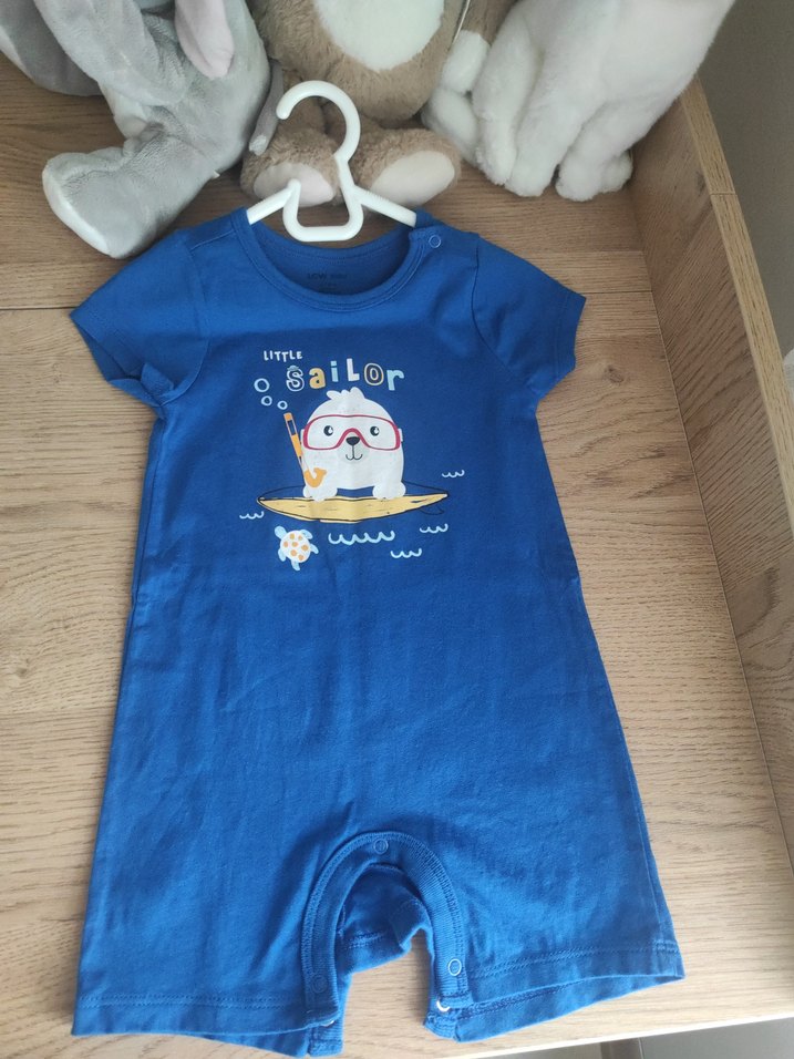 Mavi Baskılı Kısa Kollu Bebek Tulum - Görsel 2