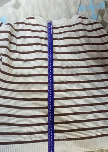 Kahverengi Çizgili Kadın Triko Sweatshirt - Görsel 5