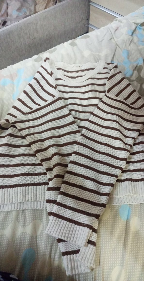 Kahverengi Çizgili Kadın Triko Sweatshirt - Görsel 3