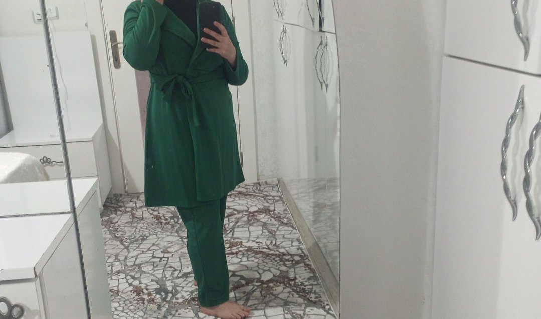 Drapeli Yeşil Uzun Kadın takım - Görsel 3