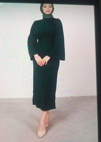 Yeşil Uzun Kollu Salaş Elbise - Görsel 2