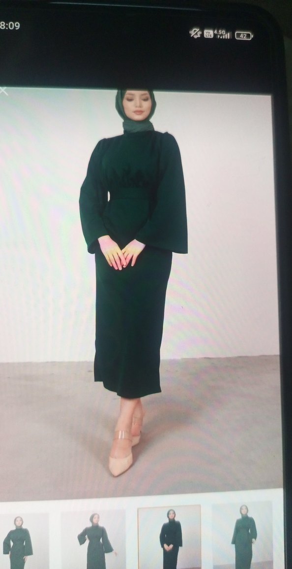 Yeşil Uzun Kollu Salaş Elbise - Görsel 2