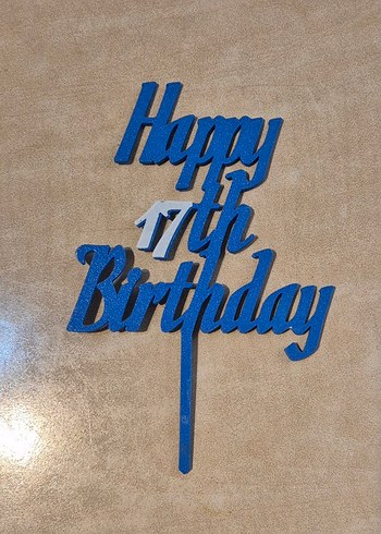 Renkli Mavi 17. Doğum Günü Pasta Süsü - Görsel 3