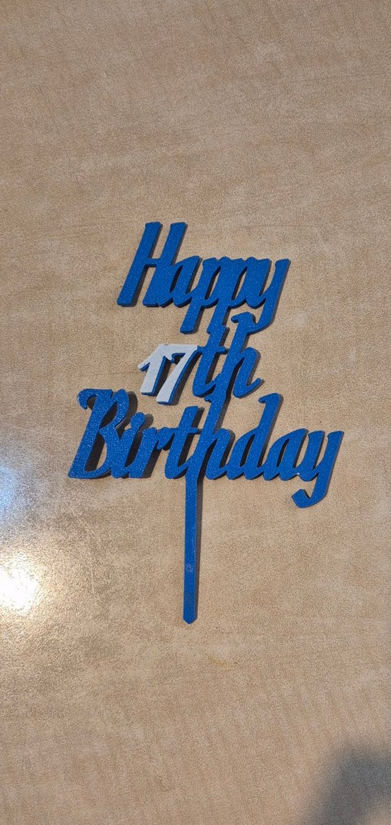 Renkli Mavi 17. Doğum Günü Pasta Süsü - Görsel 3