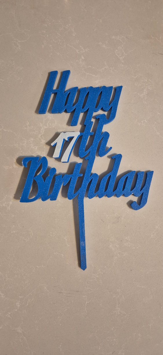 Renkli Mavi 17. Doğum Günü Pasta Süsü - Görsel 2