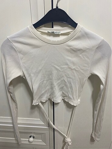 s Beden beyaz Renk İplikli crop bluz