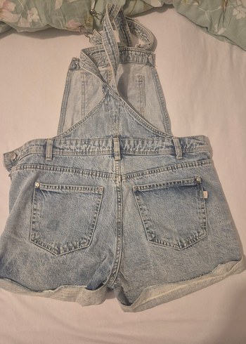 Kadın Mavi Kot Şortlu Salopet Bershka - Görsel 7