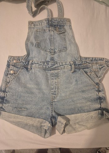 Kadın Mavi Kot Şortlu Salopet Bershka - Görsel 5