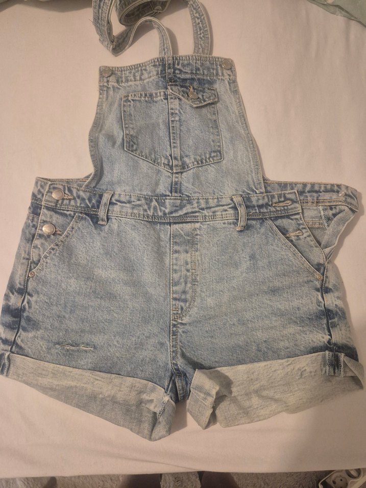 Kadın Mavi Kot Şortlu Salopet Bershka - Görsel 5