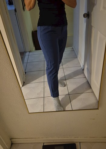 Mavi Midi Boyfriend Keten Pantolon - Görsel 3