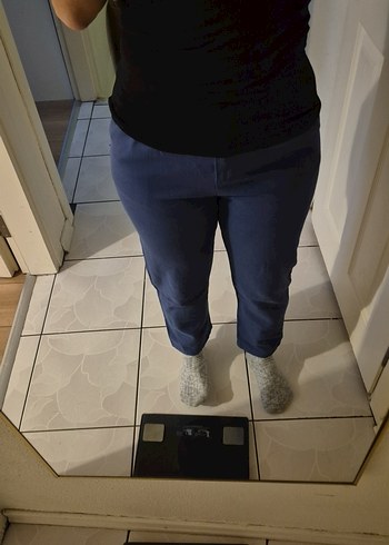 Mavi Midi Boyfriend Keten Pantolon - Görsel 2