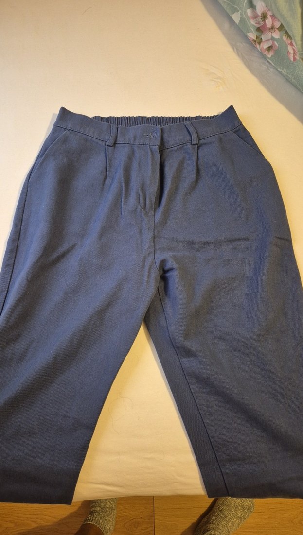 Mavi Midi Boyfriend Keten Pantolon - Görsel 5