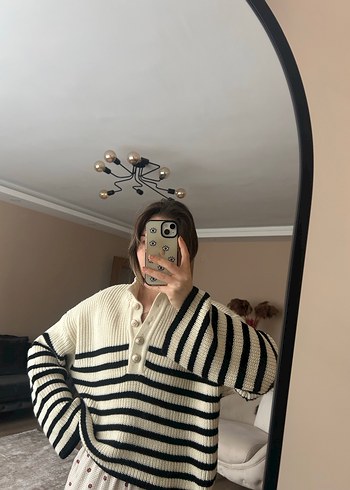 Düğmeli Yüksek Yakalı Kadın Triko Kazak - Görsel 3