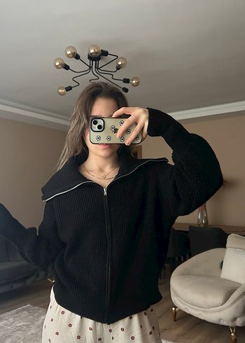 Siyah Yarım Fermuarlı Balıkçı Yaka Triko Kazak - Görsel 2