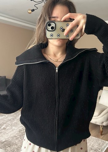 Siyah Yarım Fermuarlı Balıkçı Yaka Triko Kazak - Görsel 3