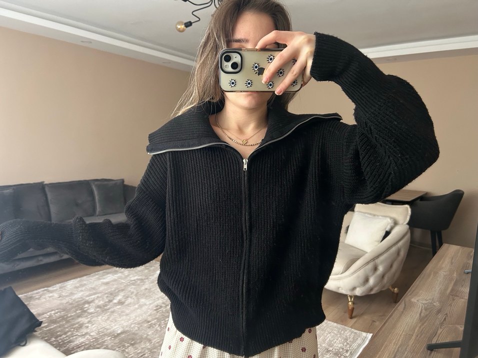 Siyah Yarım Fermuarlı Balıkçı Yaka Triko Kazak - Görsel 3