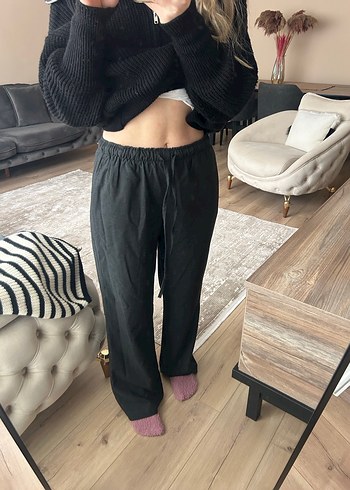 Gri Keten Salaş Midi Pantolon - Görsel 4