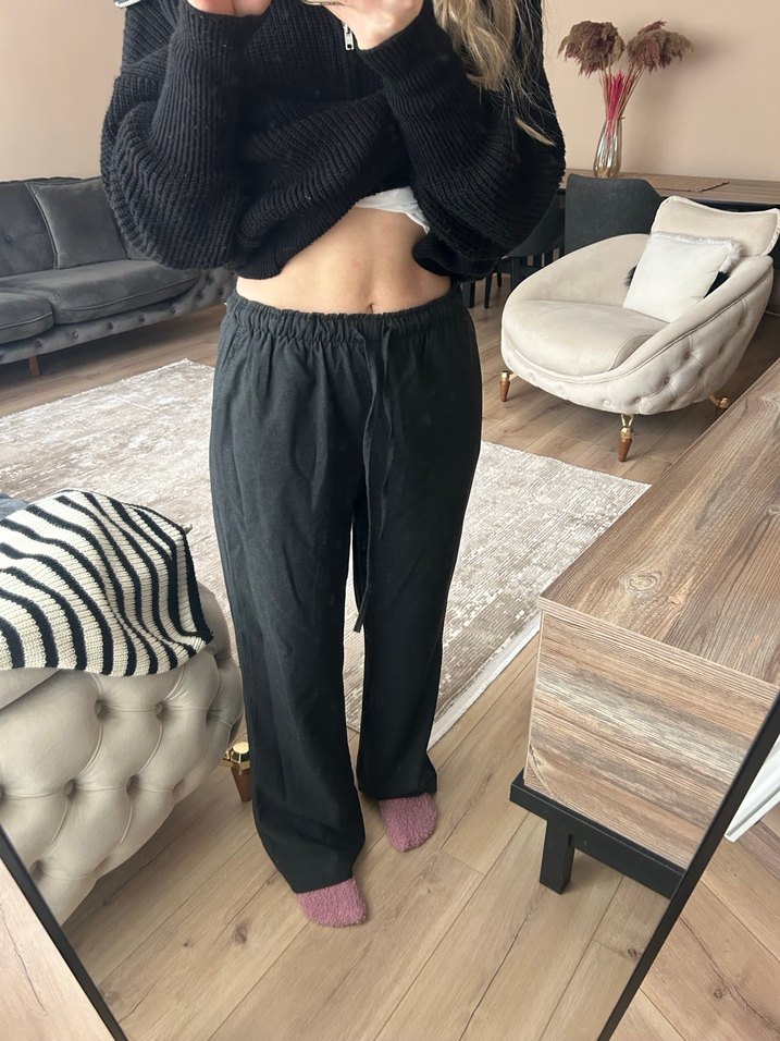 Gri Keten Salaş Midi Pantolon - Görsel 4