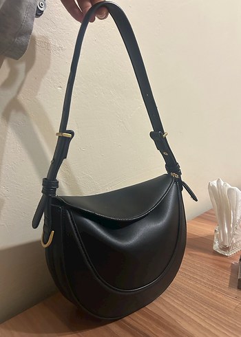 Siyah Deri Tokalı Kadın El Çantası - Görsel 3