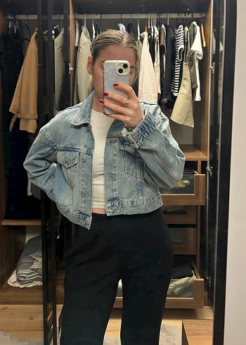 Mango Cep Detaylı Mavi Denim Ceket - Görsel 2