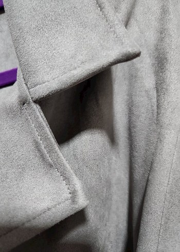 Gri Süet Kuşaklı Midi Ceket - Görsel 4