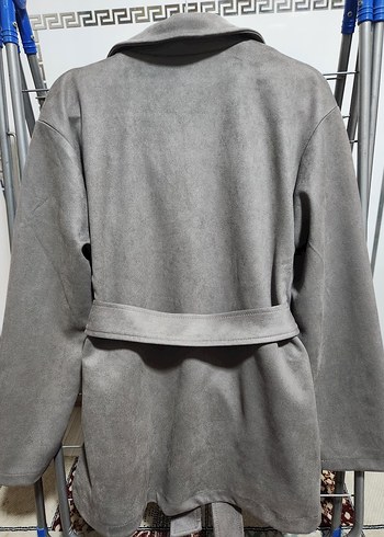 Gri Süet Kuşaklı Midi Ceket - Görsel 2