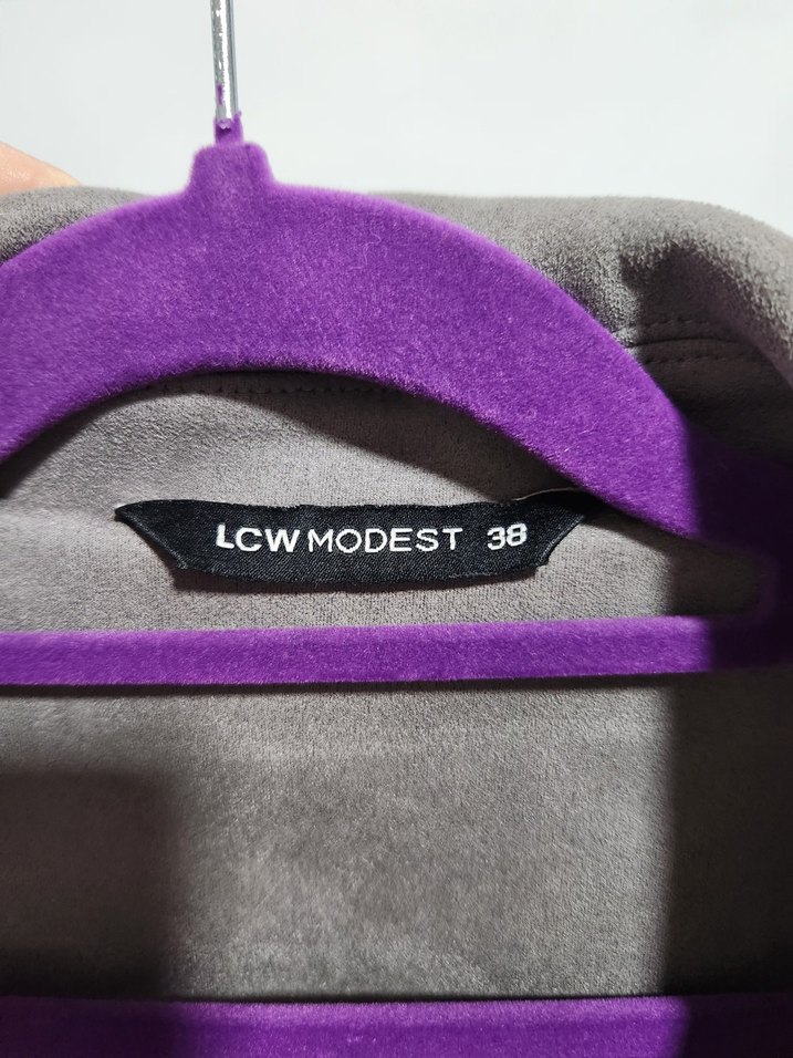 Gri Süet Kuşaklı Midi Ceket - Görsel 3