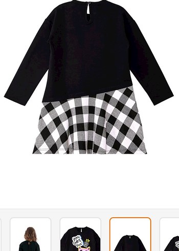 Denokids siyah ekoseli kiz cocuk asimetrik kesim kışlık elbise - Görsel 4