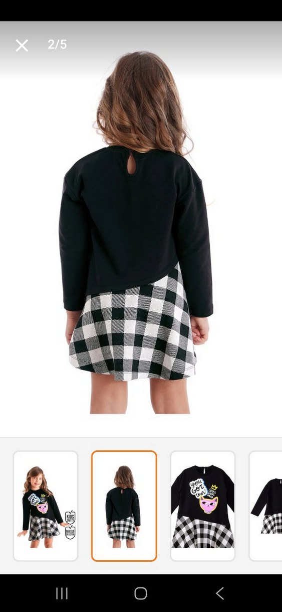 Denokids siyah ekoseli kiz cocuk asimetrik kesim kışlık elbise - Görsel 2